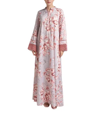 Custom MOQ50 Pcs Pink Floral Lace-Trim Modest Maxi Dress OEM/ODM Service Supplier