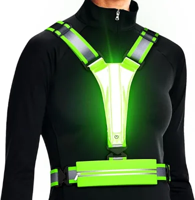 Light up Running Vest Chest Phone Holder Hi-vis Flash Reflective Safety Vest With Led Light for Night Running