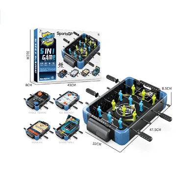 Blue Color 3 Rods Football Table Kids 5 in 1 Mini Table Foosball Table