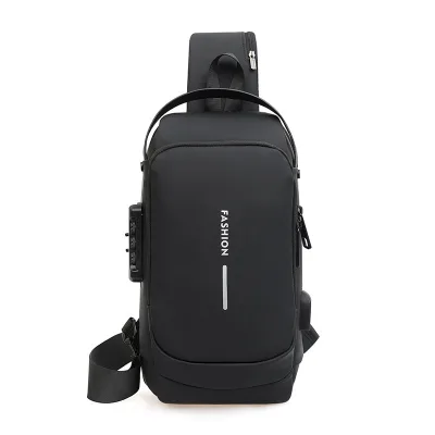 Motorcycle Men's Large Capacity Chest Bag Password Lock Anti-theft Single-shoulder Backpack USB Interface Durable Casual Bag