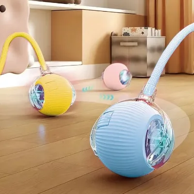 Wholesale Enyi Brand Eco-Friendly Plastic Automatic Dog Cat Toy Ball High Self Amusement Reliever Rope Jumping Pet Toy Custom