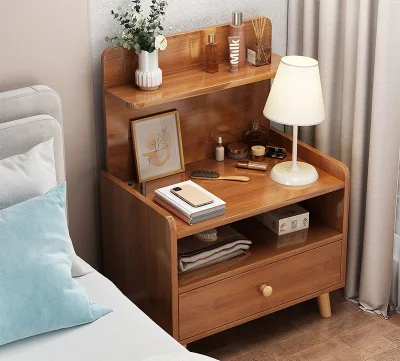 Bedside Table Specially Designed with the Double Layer Shelwith Wooden Drawers for Bedroom and Living Room