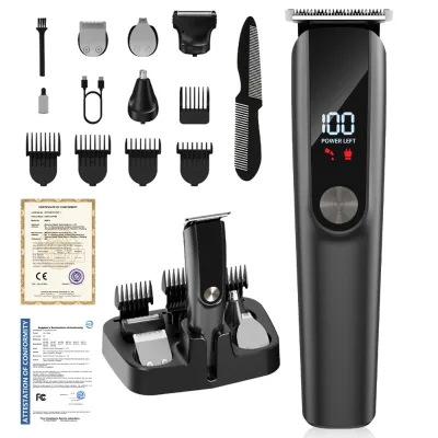 Factory Price Waterproof LED Display Rechargeable Cordless Hair Clipper Set Custom Logo Package Tondeuse a Cheveux