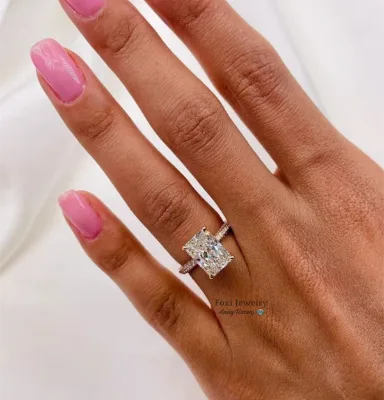 5.0 CT Radiant Cut Moissanite Anniversary Ring 14K Yellow Gold Plated Engagement Ring Solitaire Diamond Wedding Promise Ring