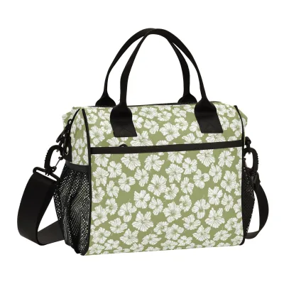 New Arrival Hibiscus Print Custom Logo Adult Office School Meal Prep Cooler Bags Thermal Insulation Lunch Bag for Girls