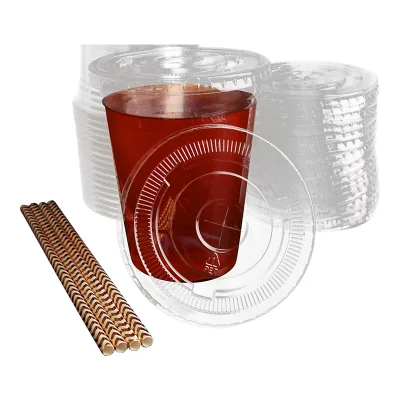 92/98mm Clear PET Flat Cup Lid, Disposable Transparent Plastic Cover for PP/PET Coffee Milk Tea Cup Wholesale