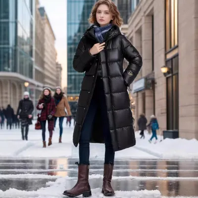 Winter Hooded Long Puffer Jacket Women's Classic Hooded Coat