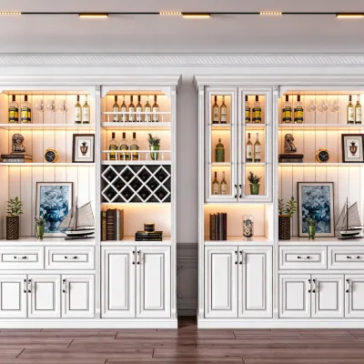 BALOM European Retro Full Wall Wine Cabinet Bookshelf Combo Indoor Home Bar Wine Storage Showcase Cabinet