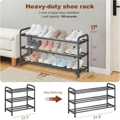 17.7inch -31.5inch Exclusive Metal Multi-layer Floor-standing Home Use Indoor Shoe Rack Retractable Storage for Bedroom