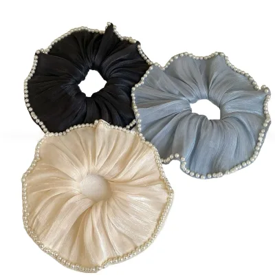Large Mesh Beaded Hemming Large Hair Tie Ponset High-end Hairband Hair Accessory Summer Breeze Hair Rope Lady Supplies Wholesale