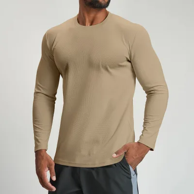 Sports Casual Outdoor Men's European-size 100% Polyester Skin-Friendly Round-Neck Quick-Drying Long-Sleeve Top