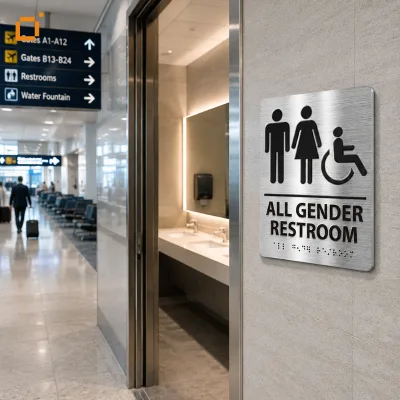 Custom Outdoor Sign Board with Braille ADA Compliant Accessible Restroom Signage Tactile Raised Plaque for Public Facility