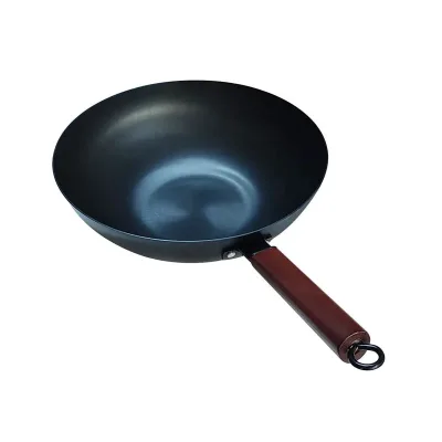 Eco-Friendly 30-34cm Black Cast Iron Wok with Wooden Handle Pre-seasoned 5L Capacity for Gas & Induction Stoves