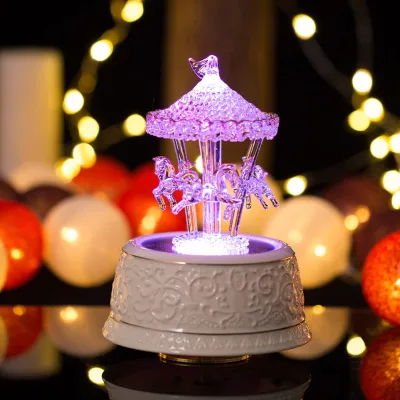 Factory Direct Sales of Colored Transparent Glass Elegant Embossed Carousel Glass Music Box for Gifts