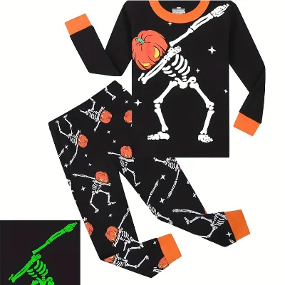 Organic Halloween Pajama Set Organic Cotton Pumpkin Sleepwear Eco Holiday Glow in the Dark Pajamas Kids