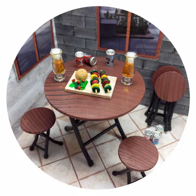Miniature 1:12 Dollhouse Scale Foldable Round Table Set Plastic Furniture Toys for 14 Years & up
