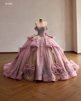 Feishiluo Modern Evening Sweetheart Quinceanera Ball Gown Natural Candy Color Pink Cathedral Train Pearls Beading Appliques Lace