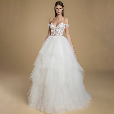 Latest Designs Sexy Off Shoulder Sweetheart Tulle Gowns Dresses Women Fairy Bohemian Wedding Dress