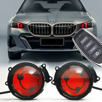3 Inch Car Devil Eyes Lens Light 12V 33 Mode Demon Red Eye Dynamic Headlight With Remote Control Auto Retrofit Accessories