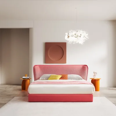 Latest Hot Sale Bed Frame Supplier Fabric Home Bedroom Furniture Premium Modern Double Pink Beds