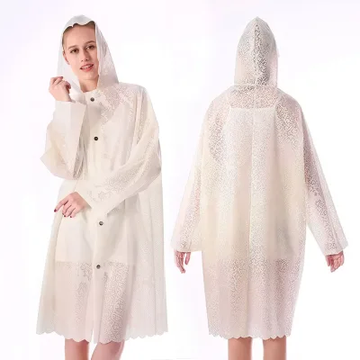 OEM TPU Waterproof Raincoat with Full-Print Design & Scalloped Hem Reusable, Fashionable Long Hooded Poncho for Women