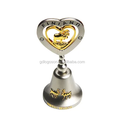 Custom Large Decorative Gold Dinner Bells Small Metal Craft Bells Factory Souvenirs Finland Tourist Logo Anime Animal Zinc