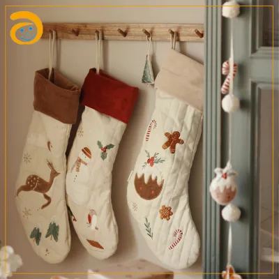 Organic Christmas Stocking Gift Bag Custom Size Santa Snowman Gift Socks Children's Candy Bag Christmas Decoration Socks