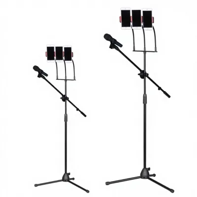 LKT-803C Professional Studio Standing Microphone Stand with 3 Gooseneck Cell Phone Clips