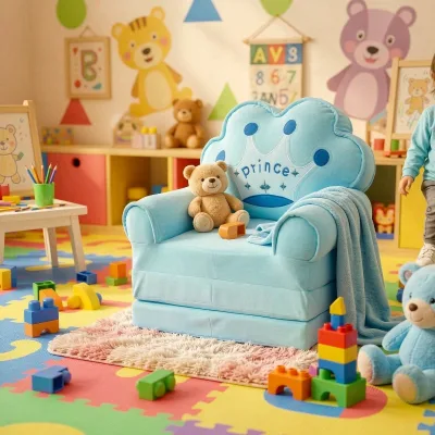 High Quality Comfortable Soft Kids Furniture Memory Foam Filled Folding Cartoon Children's Plush Sofa Baby Outdoor Bedroom Use