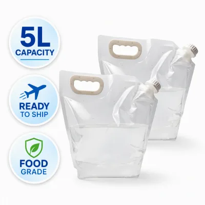 5L Foldable Water Bag Transparent Plastic Stand Up Spout Pouch for Camping Outdoor Emergency Liquid Storage BPA Free