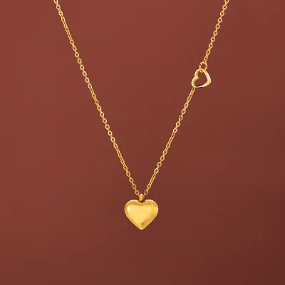 INS Style Gold-plated Heart Clavicle Chain Necklace No Fade Stainless Steel Double Heart-shaped Pendant Necklace for Girls Gift