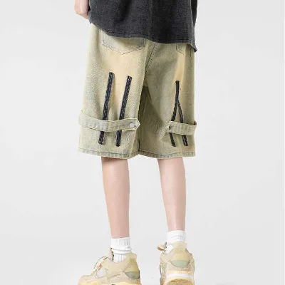 Mens Jean Shorts Vibe Hip-Hop Denim Cargo Pants for Summer Trendy Casual Wear Loose Jeans