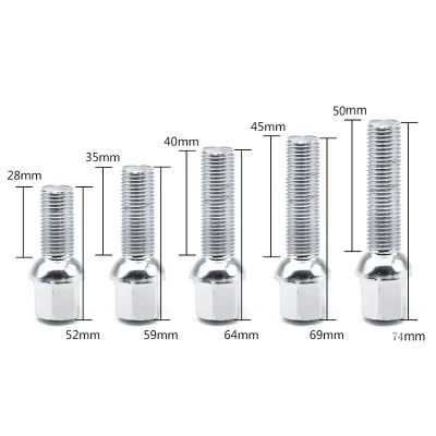 Car Wheel Alloy Steel Nut Bolts Screw for Benz Volkswagen Audi A1 A2 A3 A4 M14x1.5 Thread Length 28/35/40/45/50mm