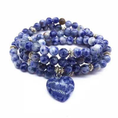Classic Natural Sodalite Stone Bead Bracelet Bangle Mala Necklace 74 cm for Women for Yoga and Gift Jewelry