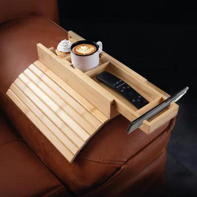Versatile Bamboo Detachable Drink Holder Anti-Spill Foldable Sofa Table Snacks Remote Phone Beverages Couch Cup Holder Tray