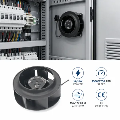 133mm AC 230V 2500RPM IP44 Dual Ball Bearing External Rotor Centrifugal Fan for Distribution Cabinet & Electrical Enclosure
