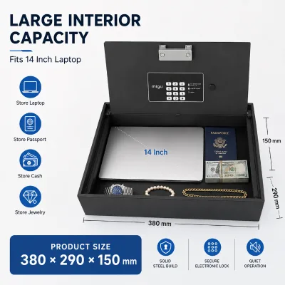 Compact Hotel Room Safe with Red LED Display, Multi-User Code System & Emergency Mechanical Override Key