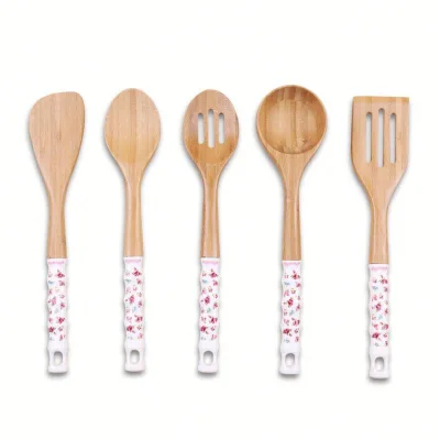 Promotion Ceramic Handle Cooking Tools Bamboo Kitchen Utensils Set