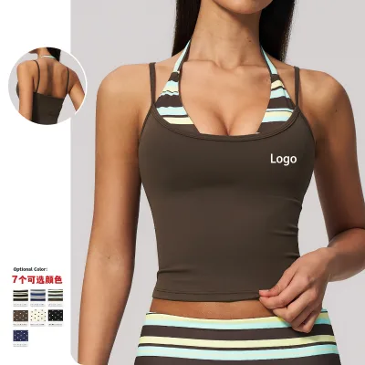 Hot Y2k Casual Halter Women's Tank Top Sleeveless Spaghetti Strap Nylon Spandex Crop Top for Ladies Slim Fit Workout Outfits