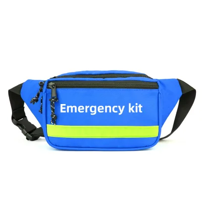BEARKY Emergency Kit Waist Fanny Pack Blue First Aid Medical Pouch Polyester Waterproof Reflective Safety Running Crossbody Hip
