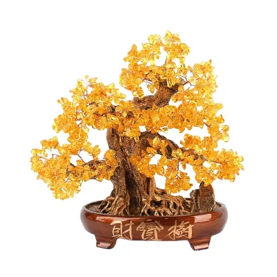 HY Angel-Themed Lucking Money Tree Decorations for Home Living Room Entrance Gift Ornaments Natural Citrine Crystal Fortune Tree