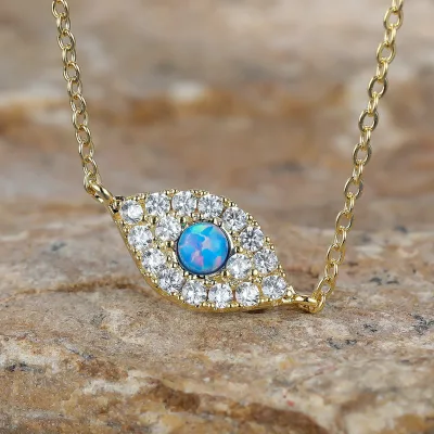 AJ507 Fashion Jewelry Necklaces Blue Opal Evil's Eye Pendant Necklace Women
