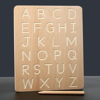 Children's Early Education Alphabet Wooden Writing Board, Wooden Letters Practicing Board, Double-Sided Alphabet Tracing