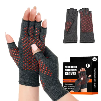 Compression Arthritis Gloves With Grips Fingerless Compression Gloves for Arthritis Hands Open Finger Compression Hand Protector