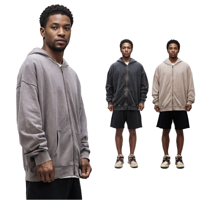 For Tide Brand Oversized Hooded Terry Cardigan 100% Cotton Retro Washed Plus Size Shoulder Long High Distressed Winter Digital
