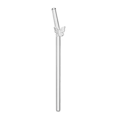 Reusable Colorful butterfly Glass Straws Environmentally Friendly and Reusable Transparent Bent Straws with Charm