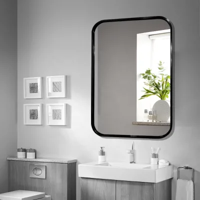 DKR01 Mirror with Black Matt Frame Elegant Modern 6mm Glass for Villa Brushed Aluminium Round Tray Shape