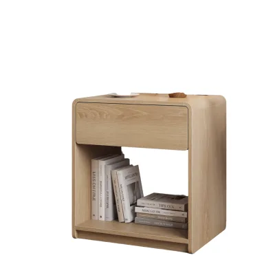 Textured Rounded Corner Bedside Cabinet Wooden Storage Cabinet Modern Simple Environmentally Friendly Hotel Apartment Bedroom