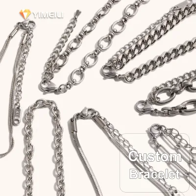 YIMEILI&Silver Stainless Steel Multi-style DIY, Adjustable Snake Bone, Square, Thick Ring Chain, Layered Bracelet Waterproof
