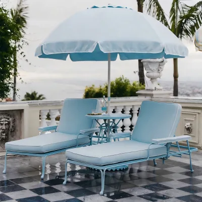 Beach Sun Lounger Set Outdoor Adjustable Reclining Chaise Lounge Side Table and Umbrella Patio Poolside Backyard Holiday Resort